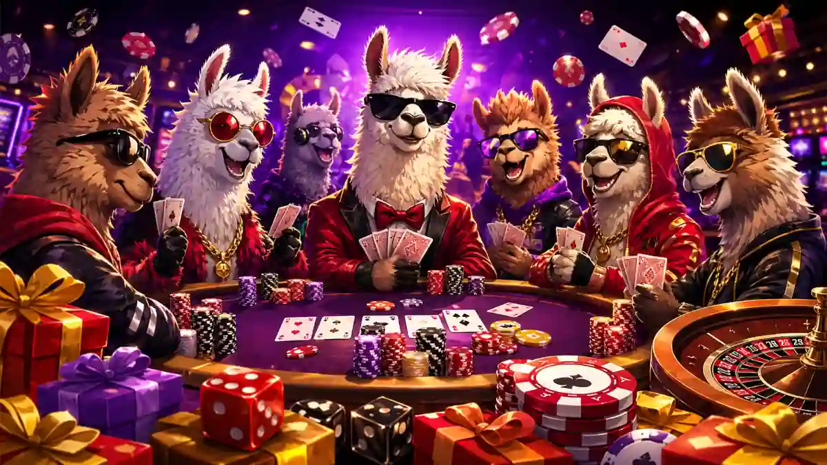Lamabet bónusz kódok: rajzolt lámák pókerasztalnál casino zsetonokkal